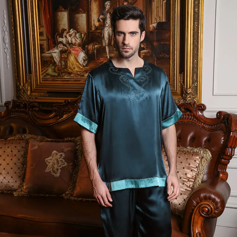 

★Пижама The royal house of silk, мужские летние брюки с коротким рукавом, костюм из двух предметов из 100% шелка тутового шелкопряда, одежда для дома