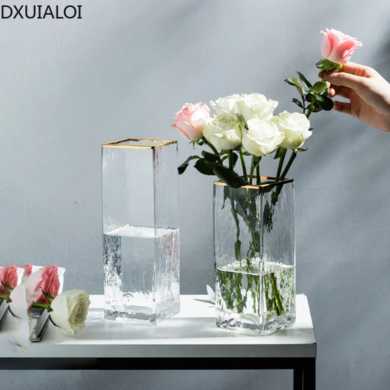 Скандинавская стеклянная ваза с золотым ободком аксессуары для украшения дома