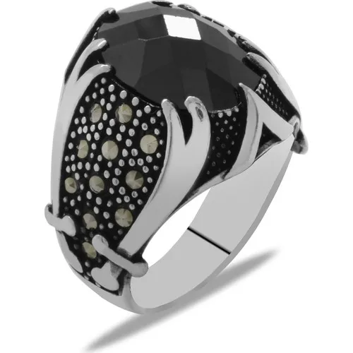 

Zulfiqar Sword Themed Black Zircon Stone 925 Sterling Silver Men 'S Ring, Hz Ali Ring