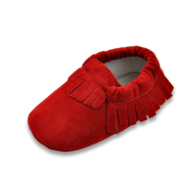 red Популярные мокасины из искусственной замши для новорожденных мальчиков и девочек; Мягкие Мокасины; обувь с бахромой на мягкой нескользящей подошве; обувь для малышей - Цвет: red