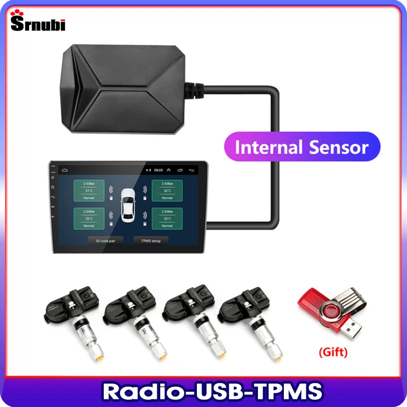 Srnubi Android TPMS for Car Radio DVD Player Tire Pressure Monitoring System Spare Tyre Internal External Sensor USB TMPS