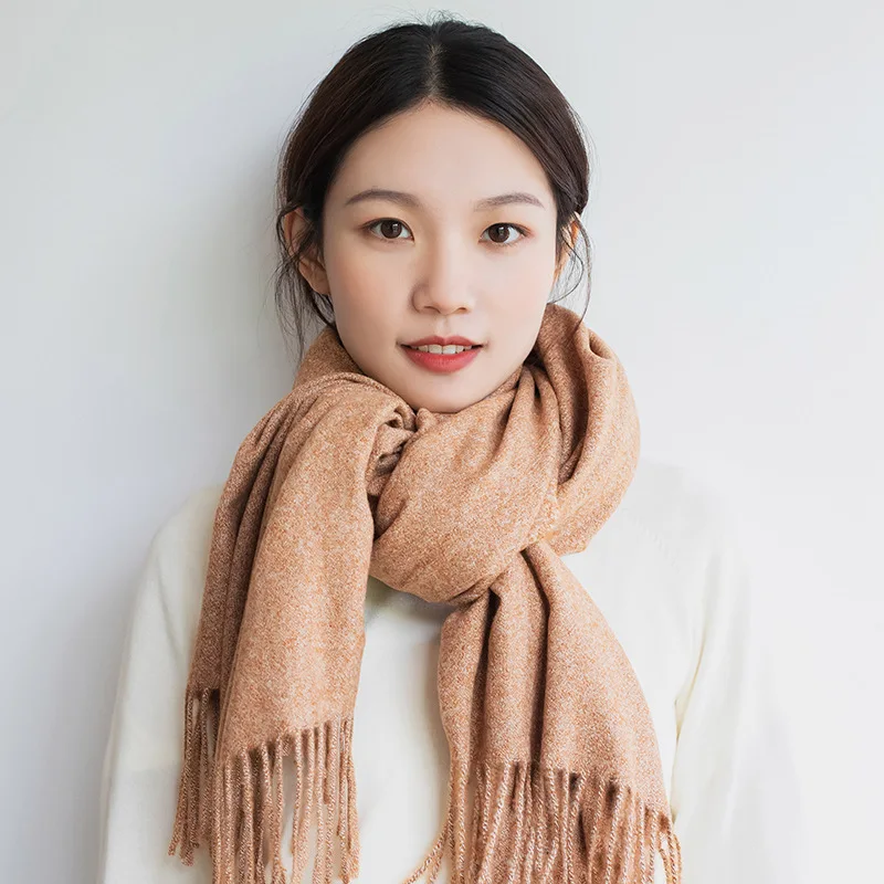 Cashmere Scarf Women Winter Solid Long Pashmina Shawl Female Soft Warm High Quality Large Bandana Blanket Blue,Orange,Khaki