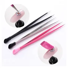 Nail Tweezers with Silicone Pressing Head for 3D Sticker Rhinestones Water Sticker Stainless Steel Tweezers Nails Tool
