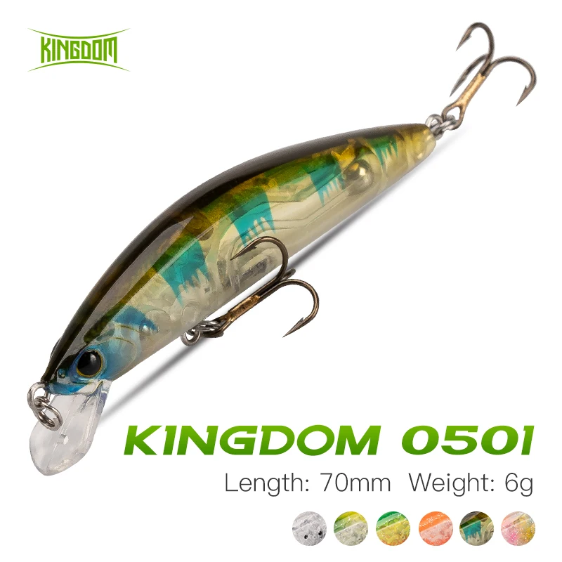

Kingdom Minnow Fishing Lure 70mm 6g Floating Jerkbait Small Bass Perch Trout Pike Freshwater Swimbait Hard Bait Fishing Wobblers