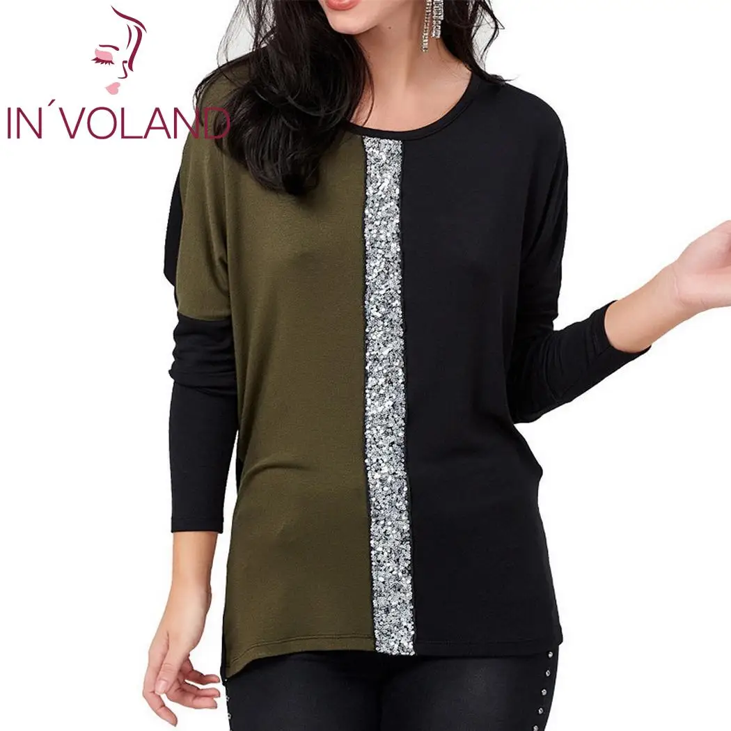 Женская футболка IN'VOLAND Повседневная контрастных цветов с круглым вырезом и