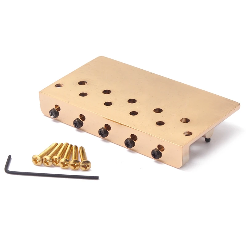 

New 1Pcs 5-String Guitar Bass Bridge, Fix Hard-Tail Tailpiece Electric Bass Accessories Parts with Adjustment Wrench, Gold