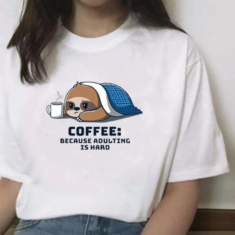 

Harajuku Shirt Tee Shirt Femme Funny Coffee Because Adulting Is Hard Print T Shirt Women Tops Summer Loose Tshirt Camiseta Mujer