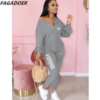fagadoer women casual pink letter print outfits one piece jumpsuits playsuits female v neck long sleeve overalls sportwear 2022