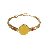 s925 sterling silver gold plated natural amber bracelet vintage personality hollow out love women opening bracelet