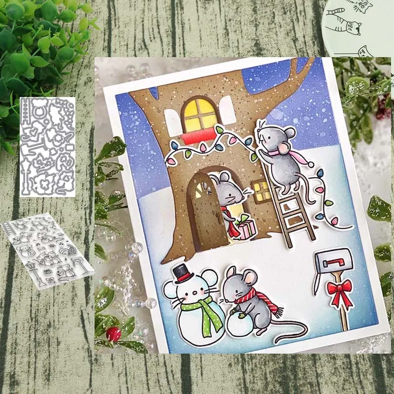 Мышь фестиваль металлический Трафаретный вырубной штамп и прозрачные наклейки