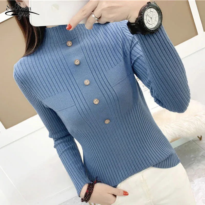 

Autumn Winter New Solid Sweaters for Women Casual Turtleneck Pullover Knitted Women Sweaters Slim Half-Collar Sweater Vest 11040