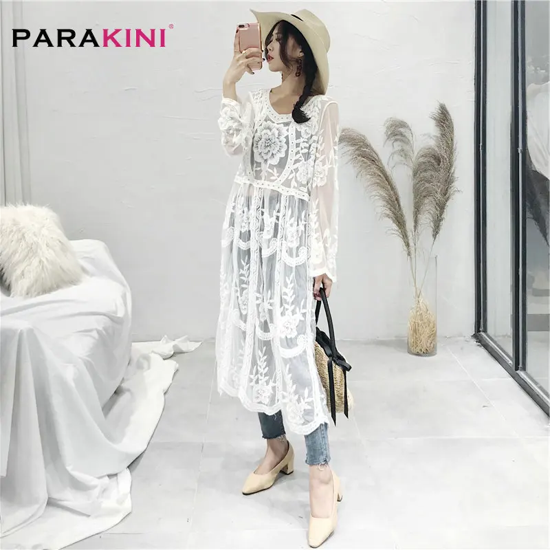 PARAKINI, хлопковая туника с круглым вырезом, саронг, купальный костюм, накидка, бикини,, для женщин, кружевная накидка, пляжная одежда, открытая, мини, Пляжное Платье
