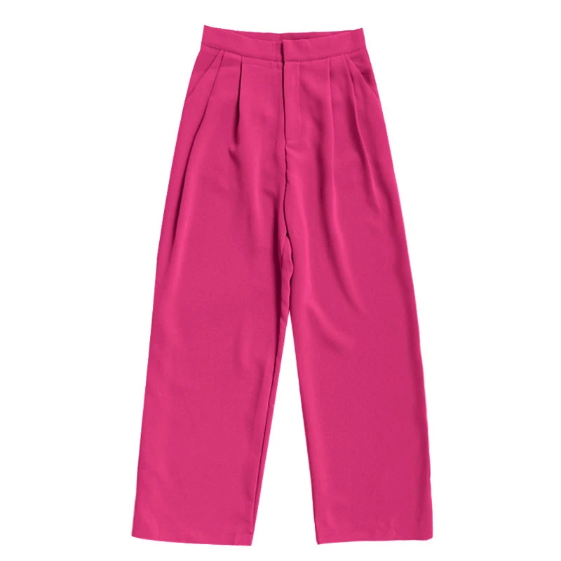 

VGH Casual Loose Women's Wide Leg Pants High Waist Pocket Long Straight Trousers For Female Clothing 2021 Spring Fashion Tide