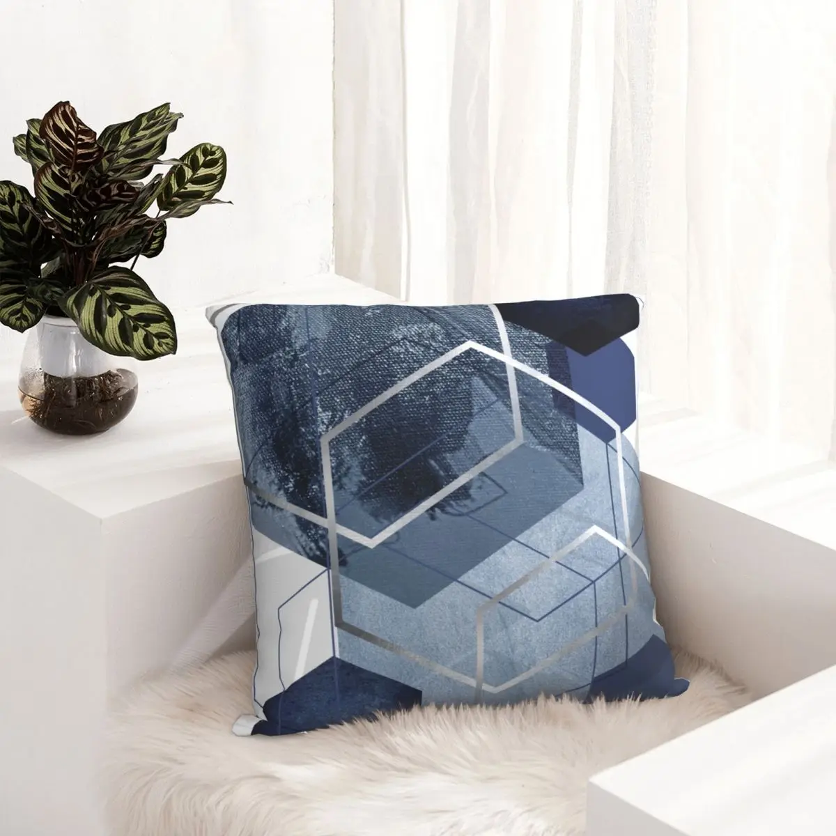 Сине-серый геометрический квадратный чехол для подушки наволочка декоративный