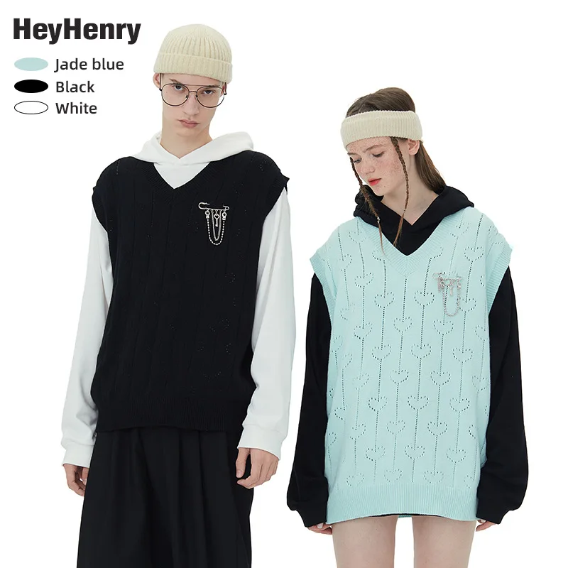 

Autumn new female hollow out love lovers vest loose vest sweater
