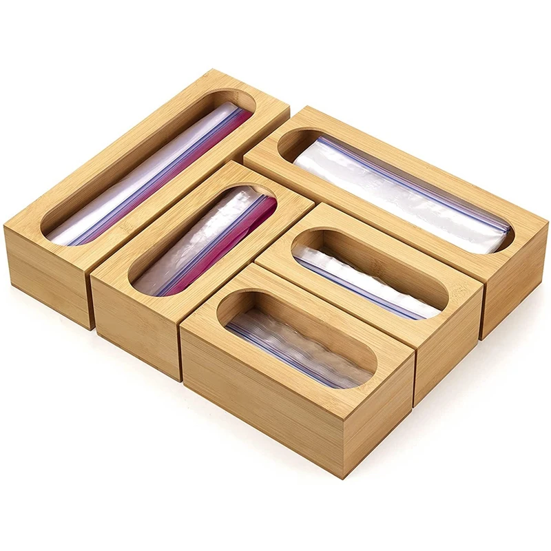 

Бамбуковый органайзер для кухонного ящика, 5 шт. держателей для мешков и дозаторов