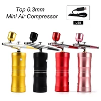 mini air compressor kit airbrush sprayer gun for nail art tattoo craft cake painting top 0 3mm nano oxygen injector fog sprayer