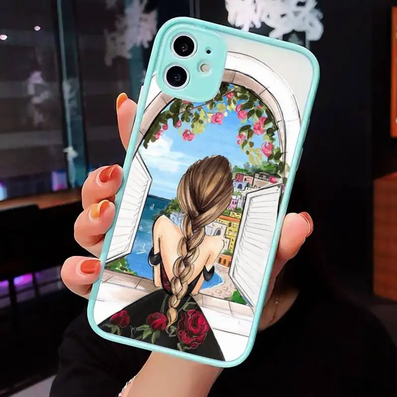 

Merry Christmas Brown Hair Girl Phone Case Clear Funda matte transparent For blue iPhone 7 8 x xs xr 11 12 pro plus max mini