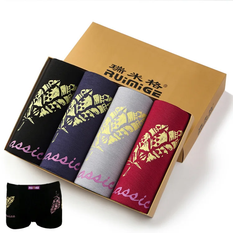 4Pcs/lot ModaL Underwear Men High Elastic Breathable Mesh Men's Underpants Print Boxers Mid-waist Panties Undershorts for Male