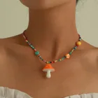 Новинка Кулон в виде гриба, изысканное ожерелье из акрила для женщин, богемные разноцветные рисовые бусины, ожерелье со смайликом украшения для отдыха