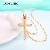 ladychic trendy gold color crystal cross pendant necklace romantic women girls statement necklaces jewelry dropshipping ln1151