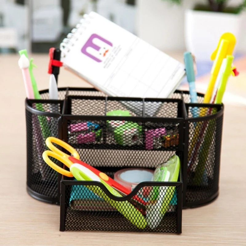 

Multifuction Stationery Desk Organizer Pen Holder Metal Mesh Desktop Office Pen Pencil Holder Study Storage Anti-Scratch