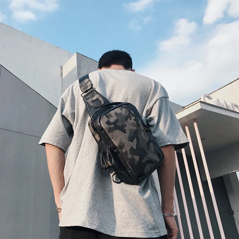 

Casual Camouflage Chest Bag for Men Single Shoulder Crossbody Bags Designer Leather PU Small Handbags Male Travel Chest Pack