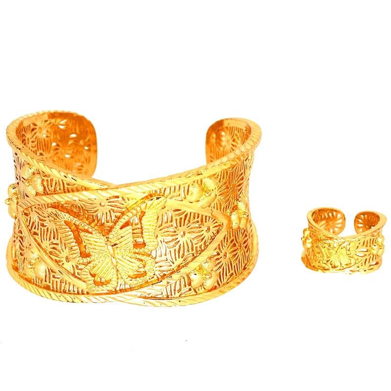 

24k Gold Color Copper Butterfly Bracelet Indian Bangle for Women Bohemia African Jewelry Saudi Arabia Dubai Bridal Wedding Gifts