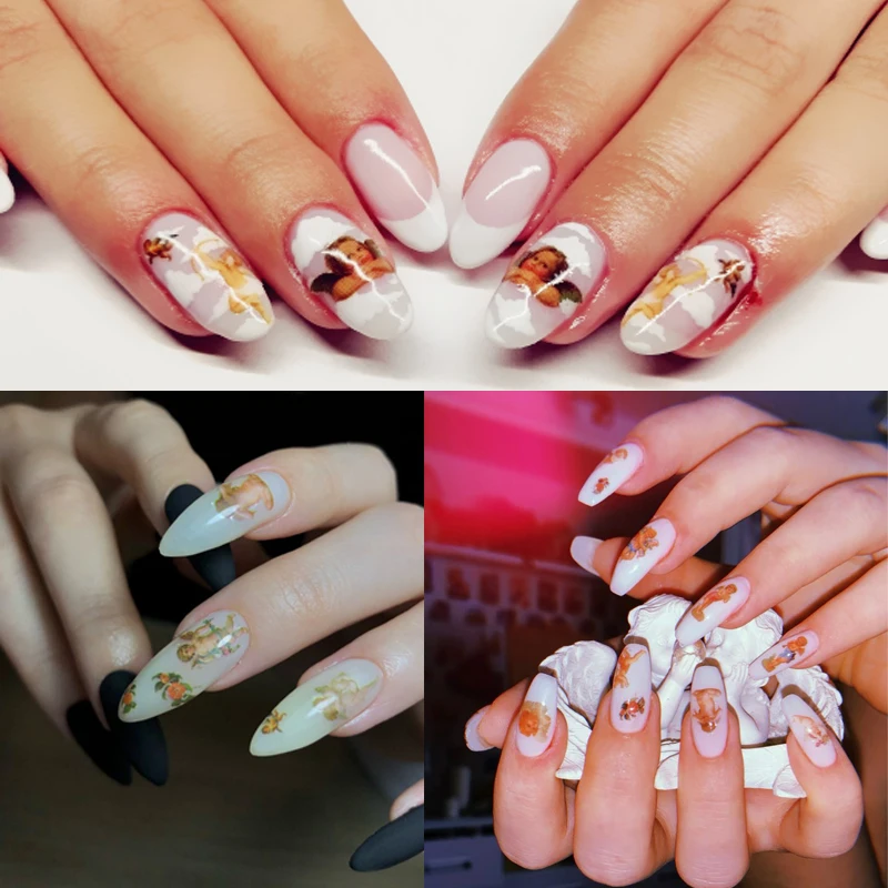 

1 Sheet 3D Angel Pattern Nail Sticker Daisy Colorful Flower And Leaf Pattern Nail Decal Stickers DIY Nail Decoration