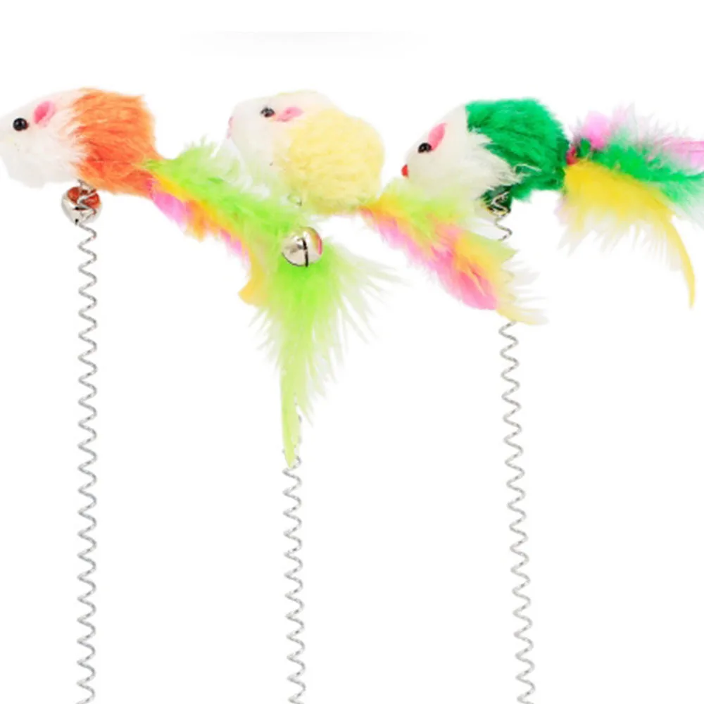 

Cat Toy Stick Feather Wand With Bell Mouse Cage Toys Plastic Artificial Colorful Cat Teaser Toy Pet Supplies Random Color