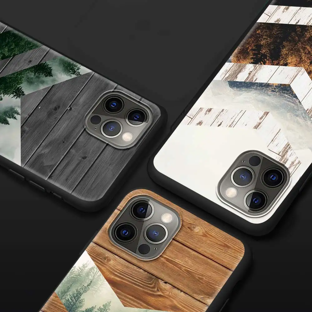 Forest Geometry Wood Nature Case For Apple iPhone 11 13 12 14 Pro 7 XR X XS Max 8 6 6S Plus 5 SE 2020 13Pro Black Phone Cover 14