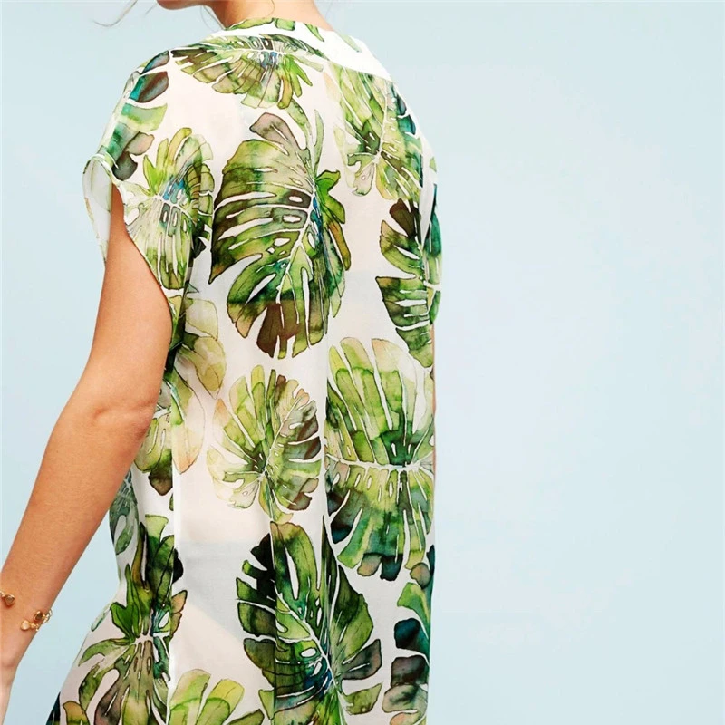 Шифоновая туника с принтом пальмы бикини кафтан парео Женская купальник