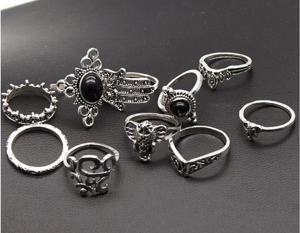 Meyfflin Винтаж Тарельчатая комплект для Для женщин модные Anel Aneis Bague камень серебро Миди палец кольца Бохо ювелирные изделия 10 шт./компл
