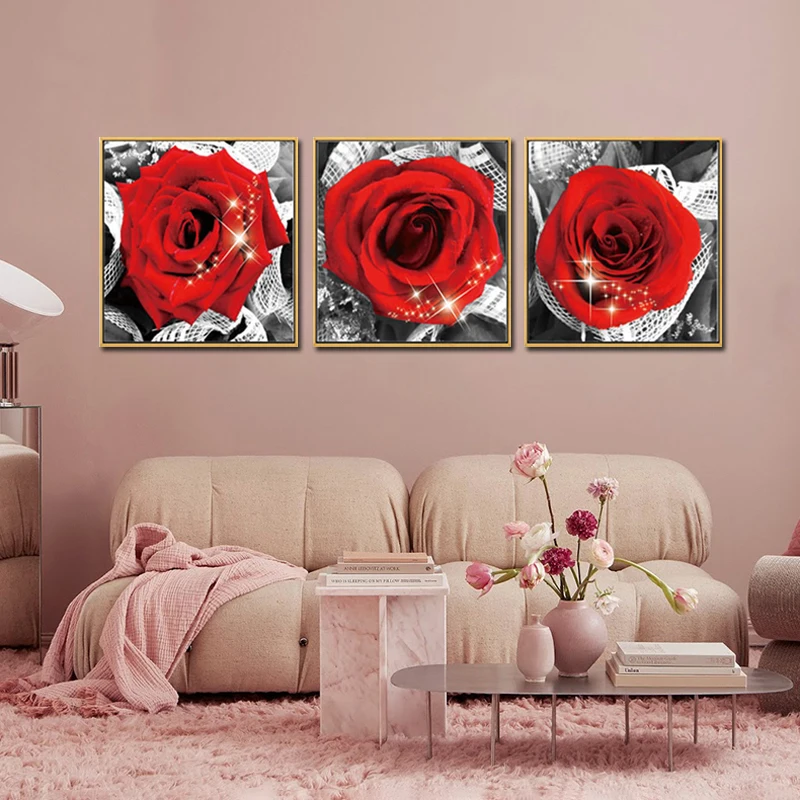 Красная роза пенообразный пейзаж черный холщовый постер скандинавский