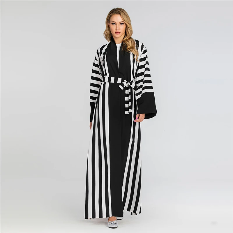 Полосатый Eid abaya кимоно мусульманский кардиган платье хиджаб абайя s для Женский Восточный халат Дубай Оман кафтан молитва турецкая исламская одежда