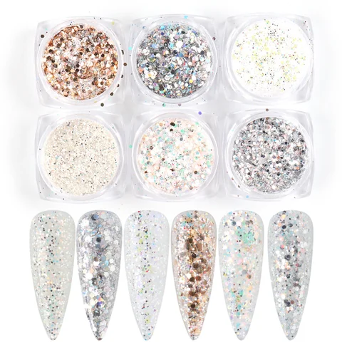 Glitter de 6pc para unhas mistas de laser hexagon misto de champanhe laser laser unhas flocos paillette manicure decoração design la1539-27