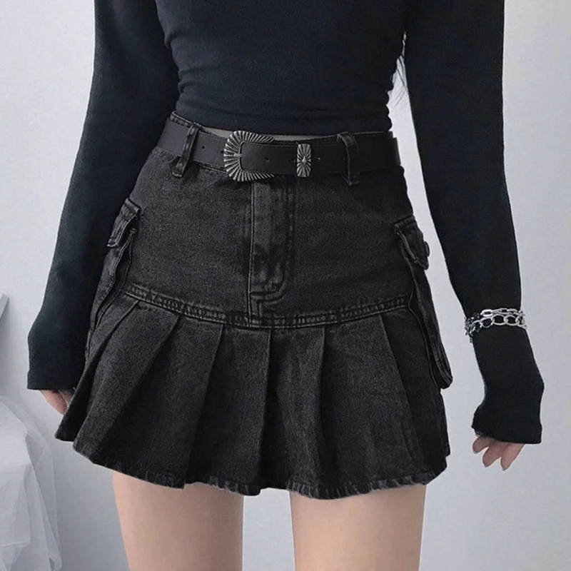 

NIBESSER 2021 Summer Short A-Line Denim Skirts For Women Streetwear Pockets Mimi Skirt Harajuku Korean Sexy Mini Skirts Clubwear