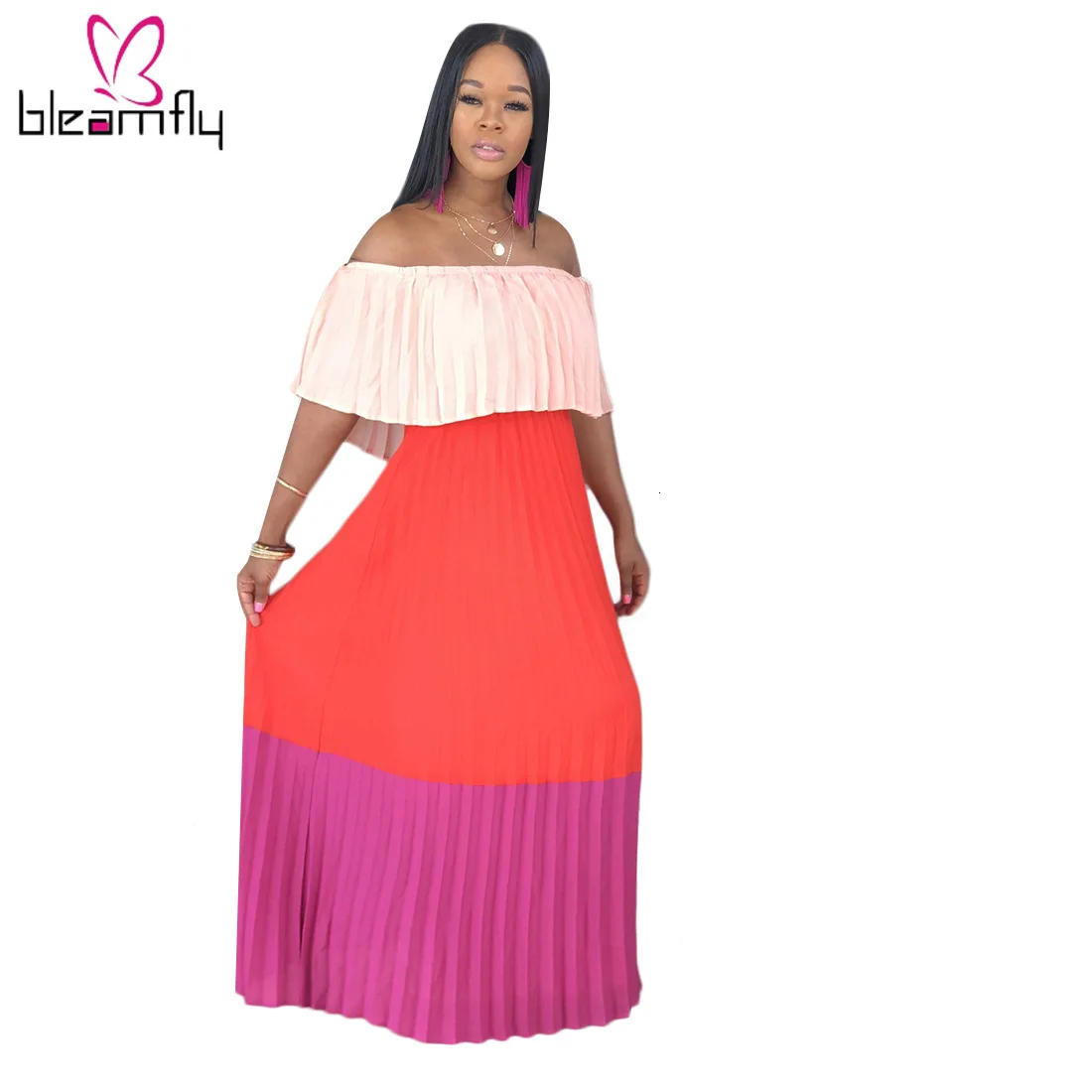 2019 женское летнее Плиссированное шифоновое свободное Макси-платье с коротким