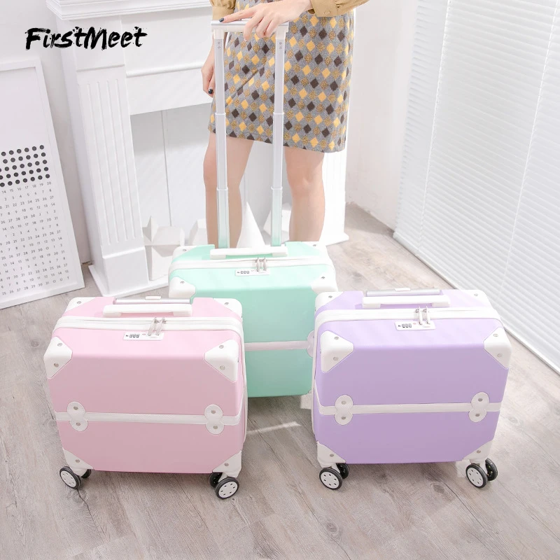 Girls Retro trolley suitcase on wheels fashion valise universal wheel rolling luggage women 18 inch boarding cute travel luggage