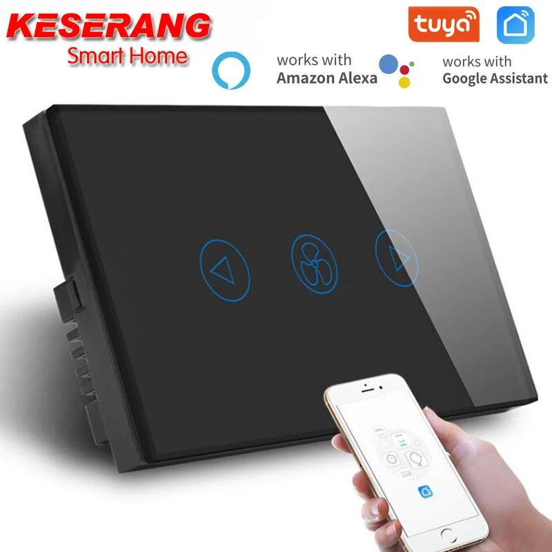 Interruptor do Ventilador Painel de Vidro Interruptor à Prova Funciona com Alexagoogle Interruptor de Parede Reino Unido Wifi Dwifi Água 3 Modo Velocidade Assistente Wi-fi ue – Eua