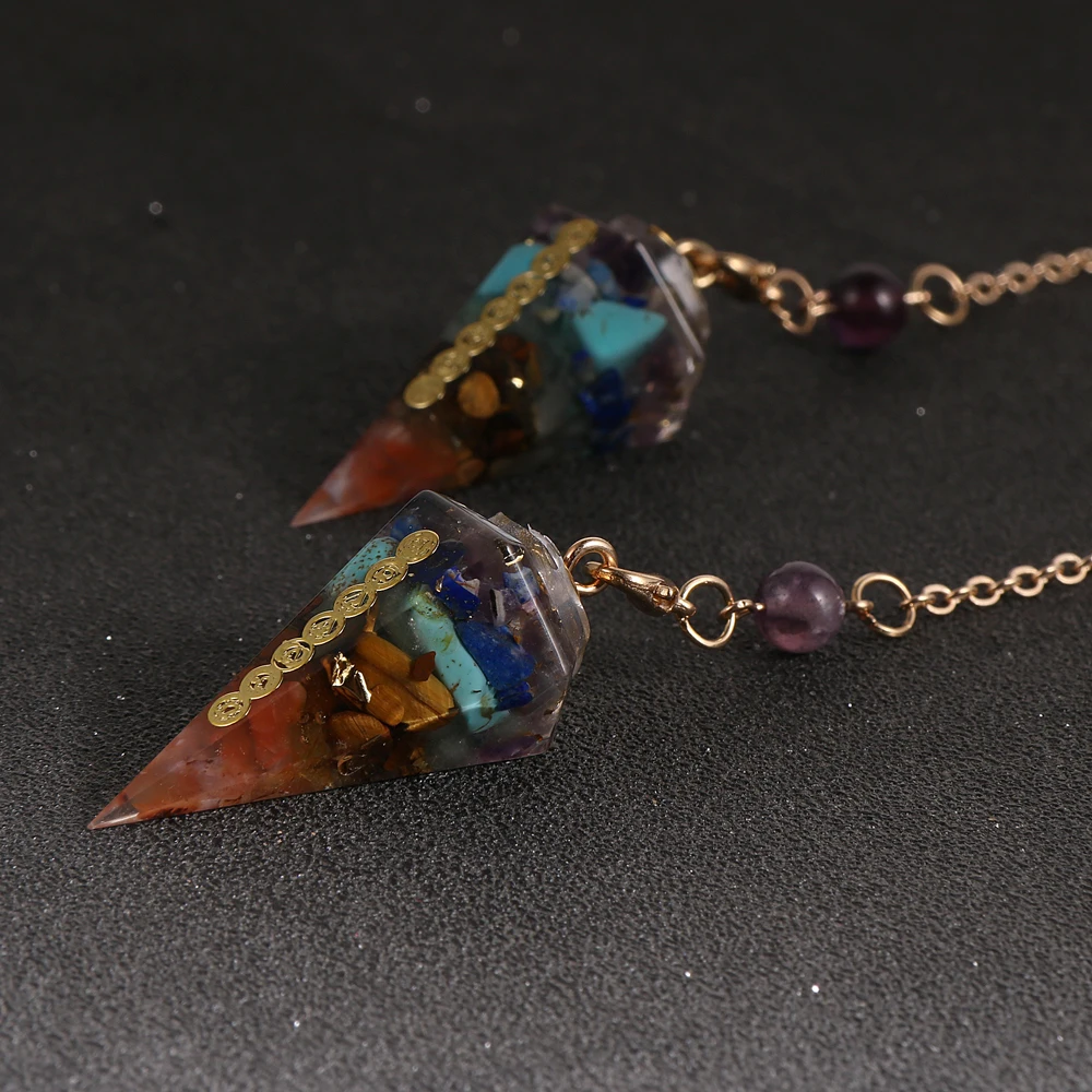 7 Чакр натуральные чипы Гравий Кристалл шестиугольный конус кулон кварц чакр