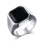 Мужское Винтажное кольцо с черным камнем, серебряного цвета