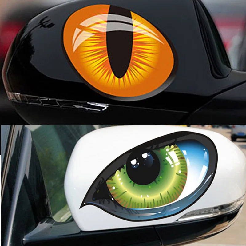 

3D Funny Reflective Green Cat Eyes Car Stickers Truck Head Engine Rearview Mirror Window Door Decal Graphics,12CMX7CM
