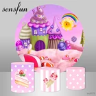 Sensfun круглый кулон покрытый Candyland мороженое вечерние фонов для девочек День рождения вечерние Baby Shower розовый моноблок Фоны изготовленный на заказ