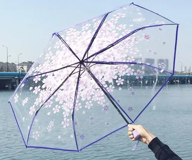 

Half Automatic For Wind Heavy Rain Women Sun Umbrella Romantic Transparent Clear Flowers Bubble Dome Umbrella