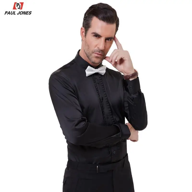 Мужская приталенная атласная формальная рубашка PAUL JONES роскошная с длинным