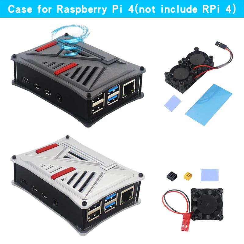 Raspberry Pi 4 ABS Чехол коробка серый серебряный защитный корпус + двойной вентилятор