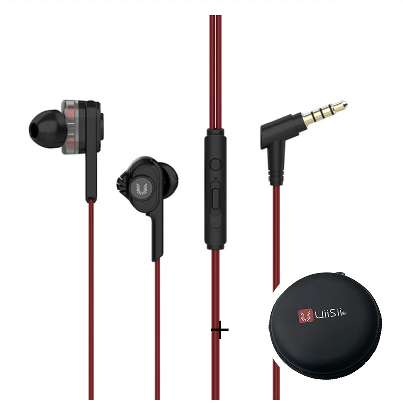 Uiisii наушники BA-T6 с двойным драйвером, шумоизоляция, Hi-Fi стерео наушники для спорта, музыки, игр, наушники для IOS и Android - Цвет: RedhardbackAndBox