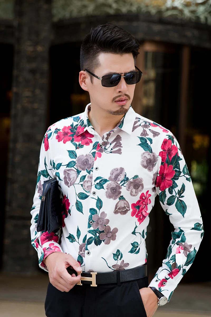 

Plus Size 7XL 6XL 5XL Long Sleeve Floral Shirt Men Clothes 2020 Autumn Winter Simple Regular Fit Casual Blouse Homme Hot Sale