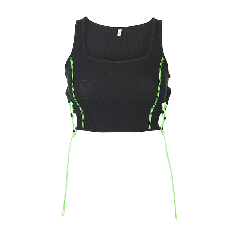 

Fashion European and American Contrasting side lace-up slim-fit cropped vest top women